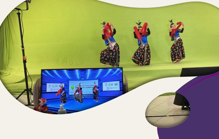 Tim Setara Media Kreasi melakukan virtual production dengan green screen dan penari tradisional